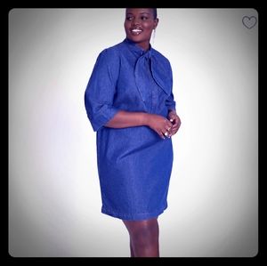 Eloquii Denim  Bow Tie Neck Dress New Without Tags